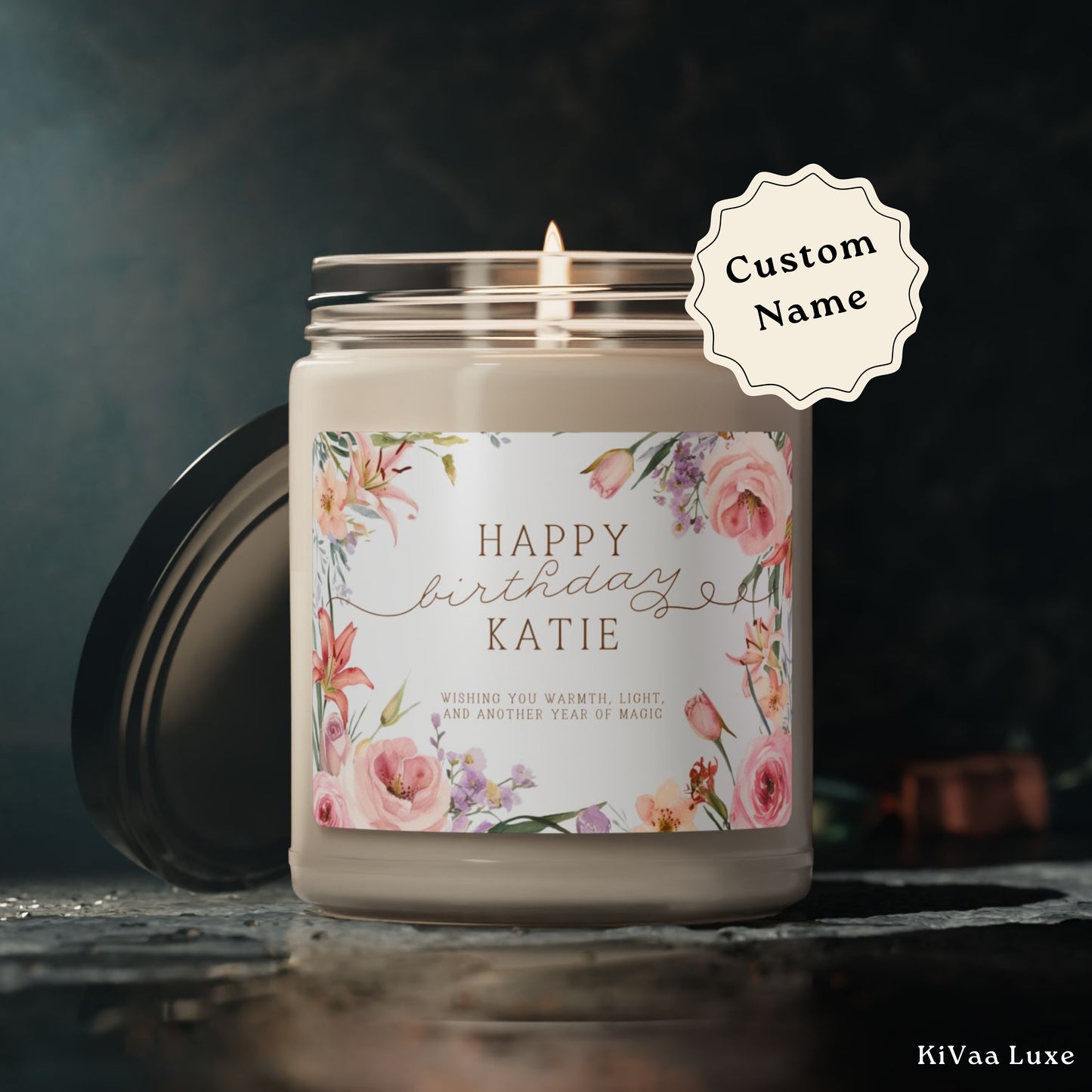 Personalized Floral Birthday Gift Candle