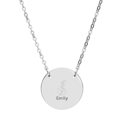 Personalized Engraved Birth Flower Necklace