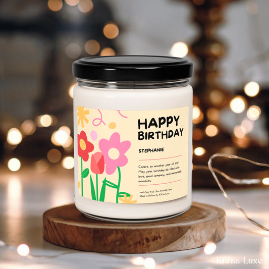 Personalized Floral Birthday Gift Candle