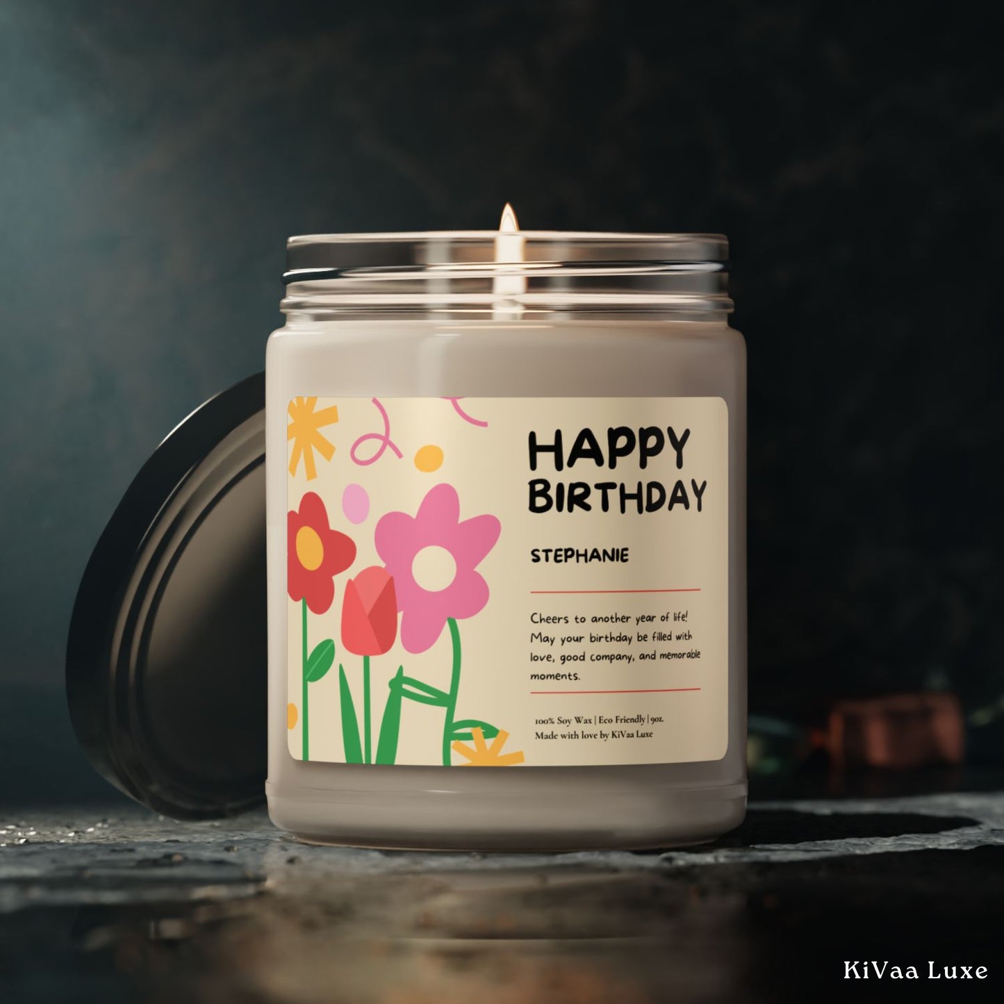 Personalized Floral Birthday Gift Candle