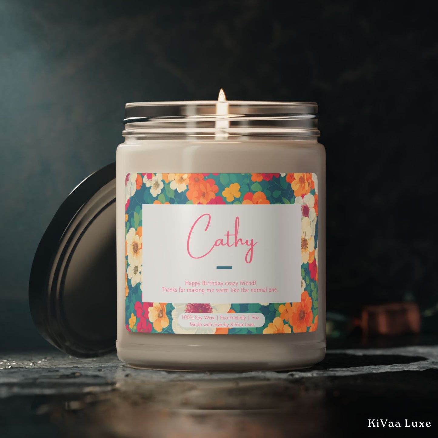 Personalized Floral Birthday Gift Candle