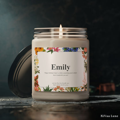 Personalized Floral Birthday Gift Candle