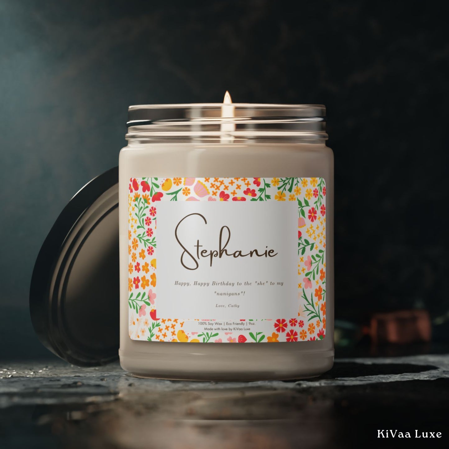 Personalized Floral Birthday Gift Candle