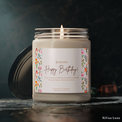 Personalized Floral Birthday Gift Candle