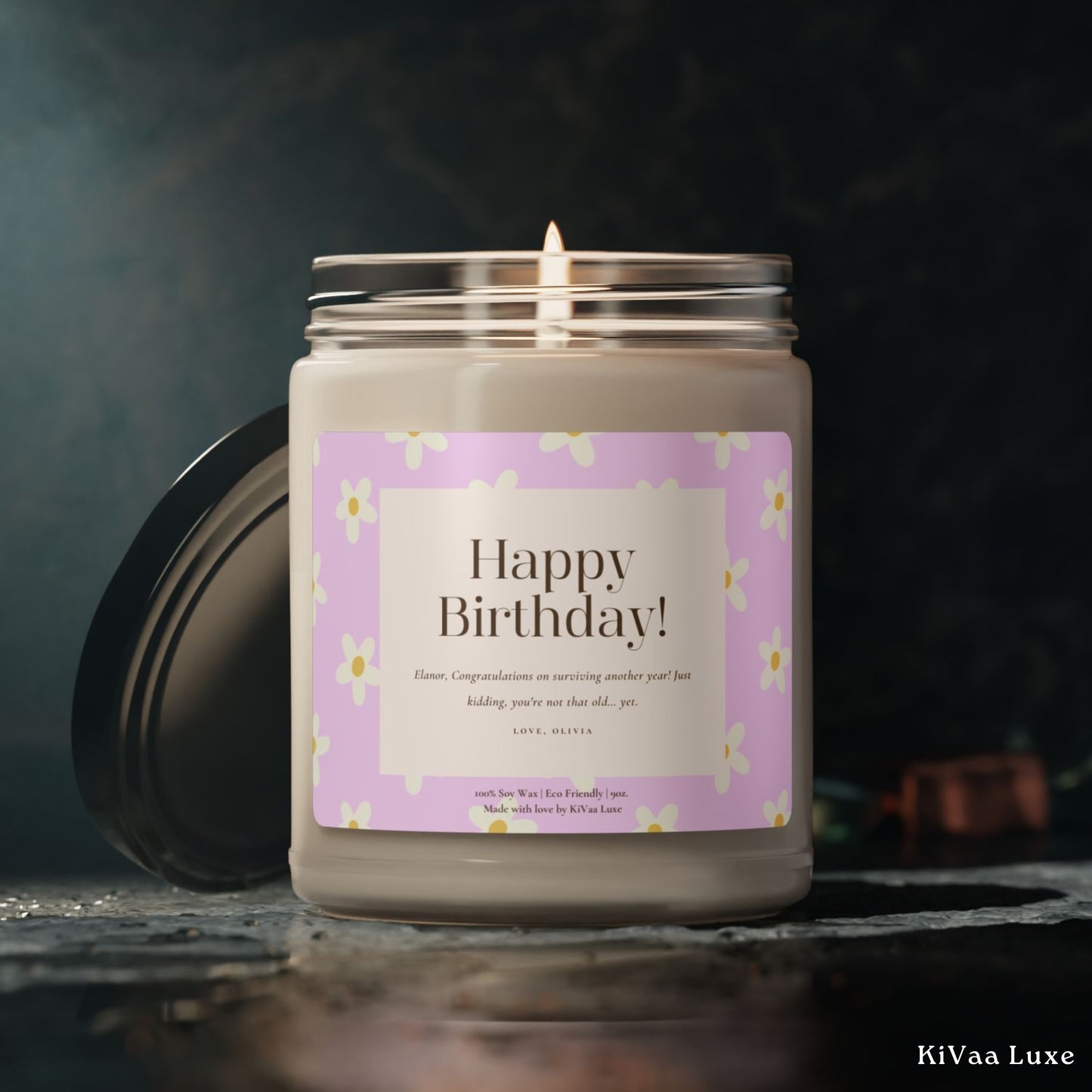 Personalized Floral Birthday Gift Candle