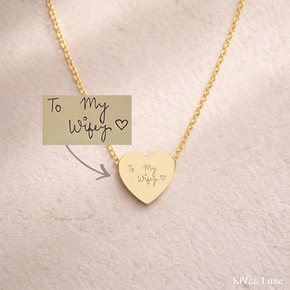 Personalized Heart Pendant Necklace – Handwritten or Custom Engraving