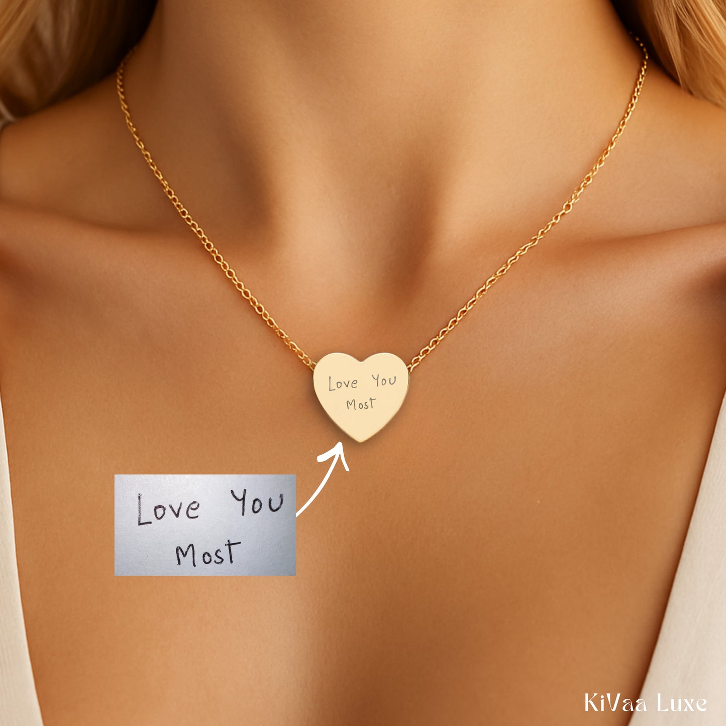 Personalized Heart Pendant Necklace – Handwritten or Custom Engraving