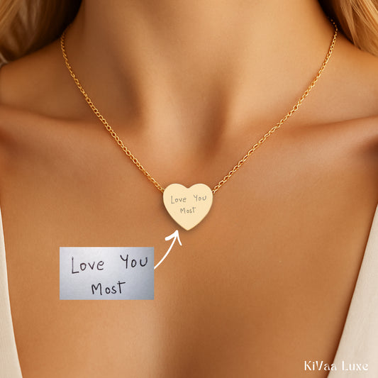 Personalized Heart Pendant Necklace – Handwritten or Custom Engraving
