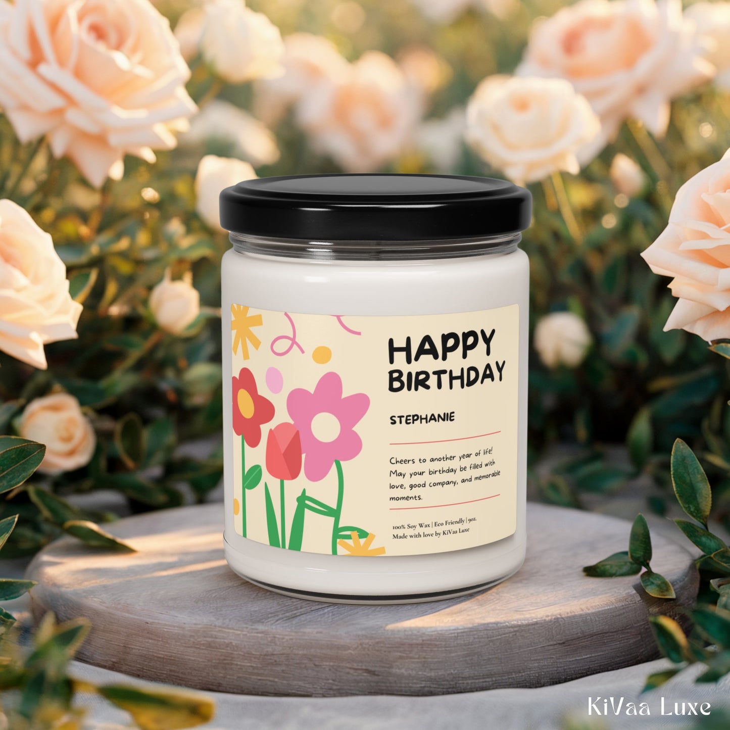 Personalized Floral Birthday Gift Candle