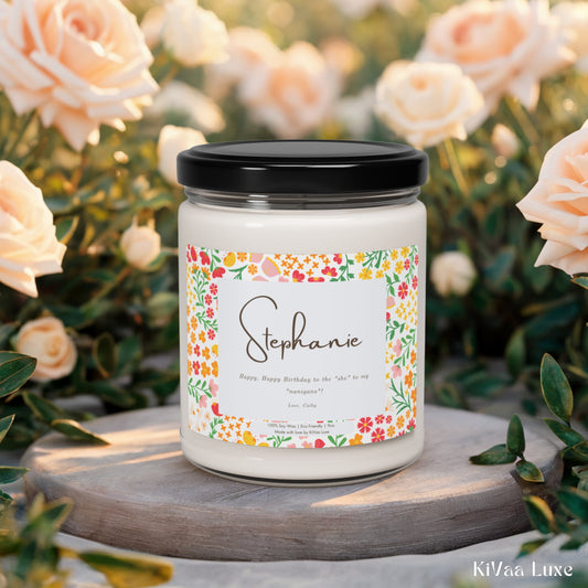 Personalized Floral Birthday Gift Candle