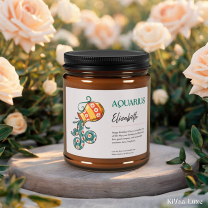 Personalized Zodiac Colorful Birthday Gift For Her Candle - Aquarius