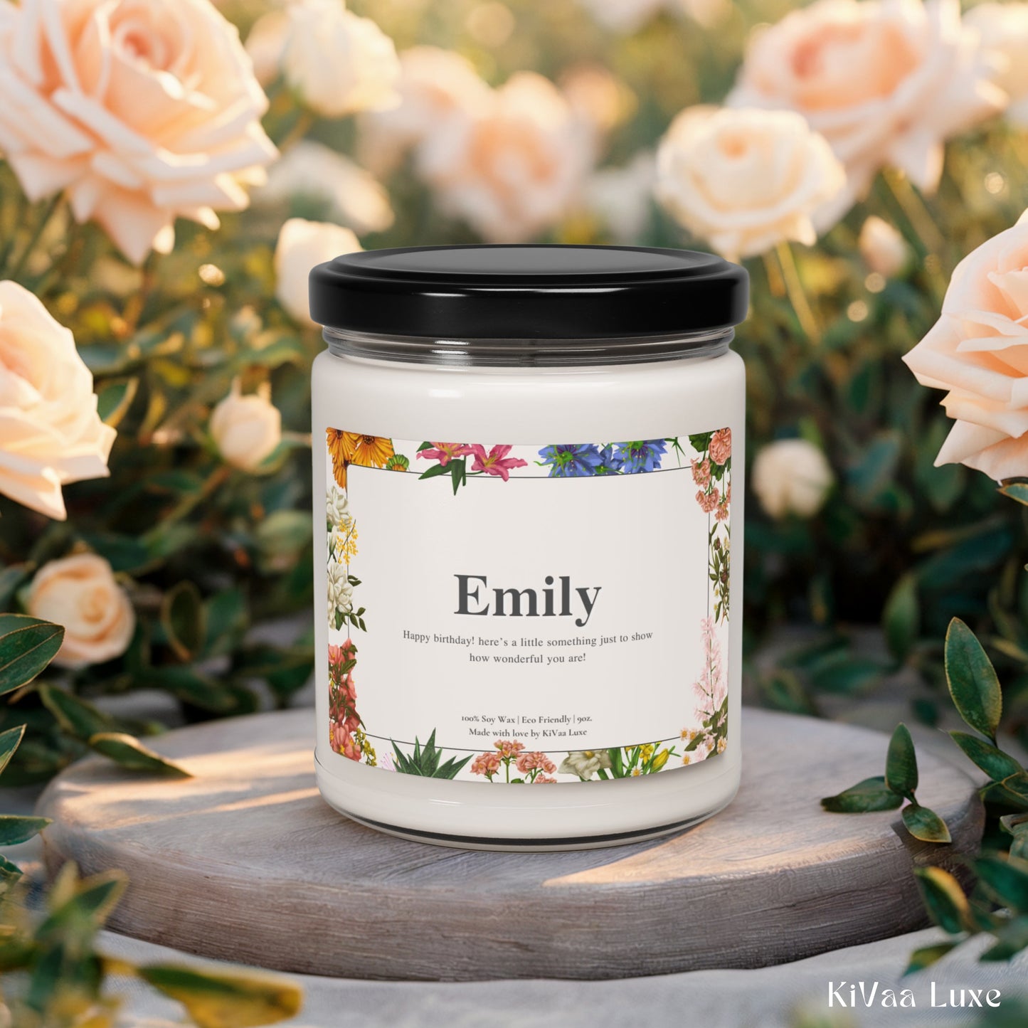 Personalized Floral Birthday Gift Candle