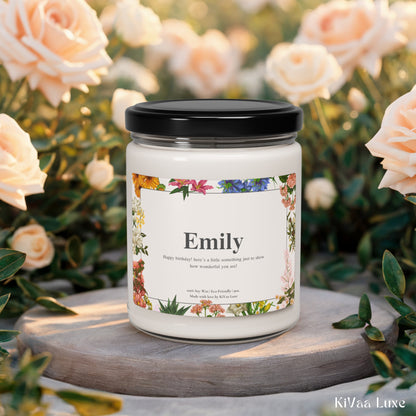 Personalized Floral Birthday Gift Candle