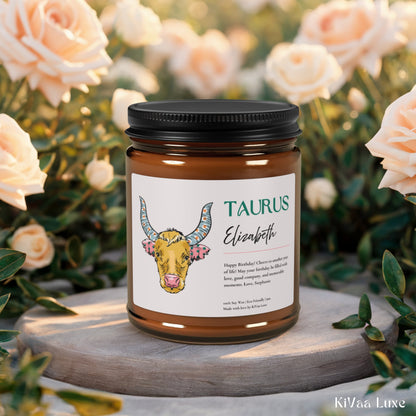 Personalized Zodiac Colorful Birthday Gift For Her Candle - Taurus