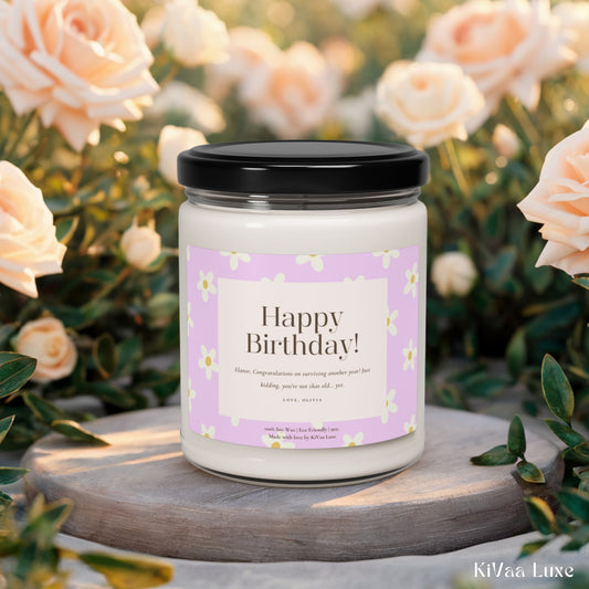 Personalized Floral Birthday Gift Candle