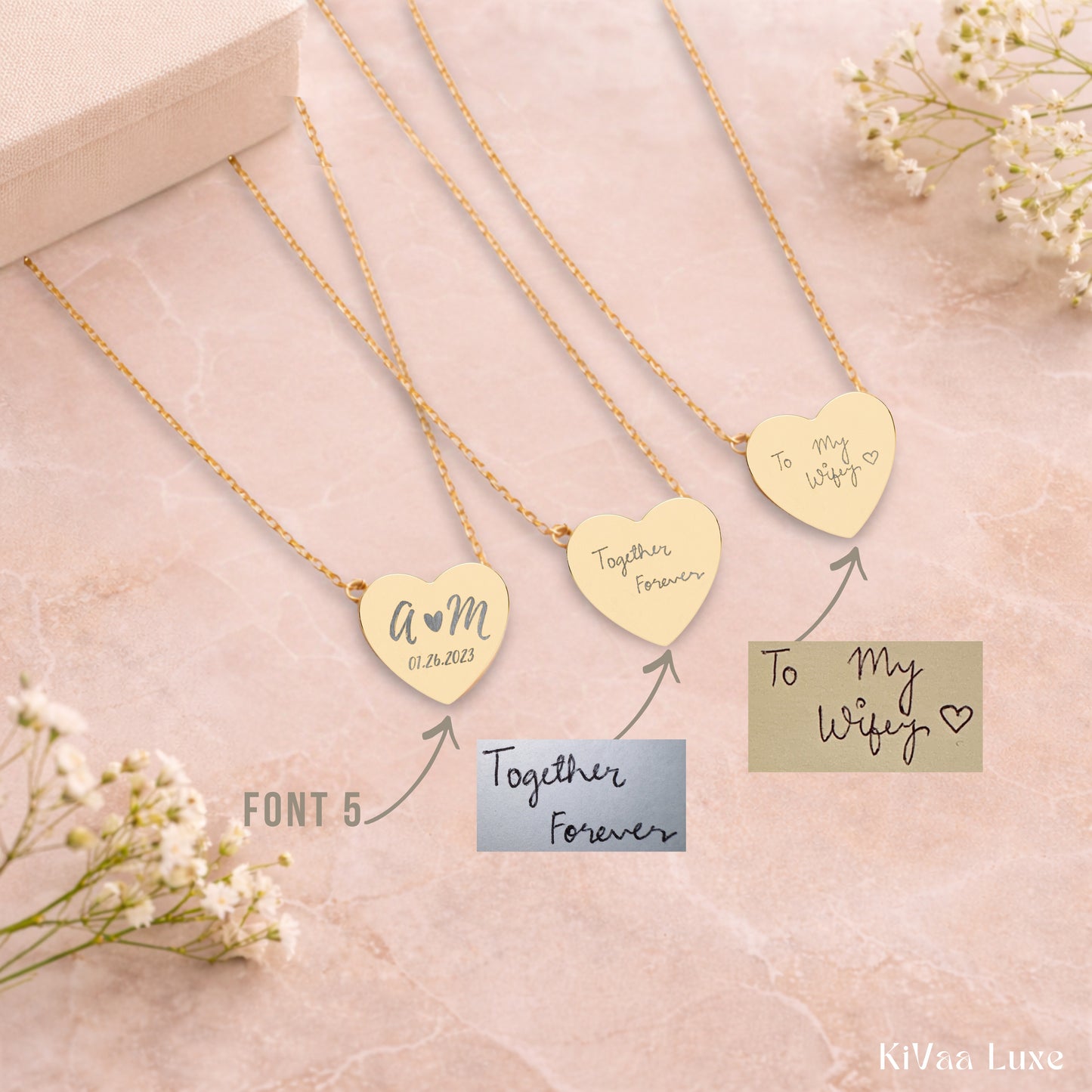 Personalized Heart Pendant Necklace – Handwritten or Custom Engraving