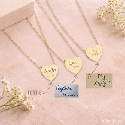 Personalized Heart Pendant Necklace – Handwritten or Custom Engraving