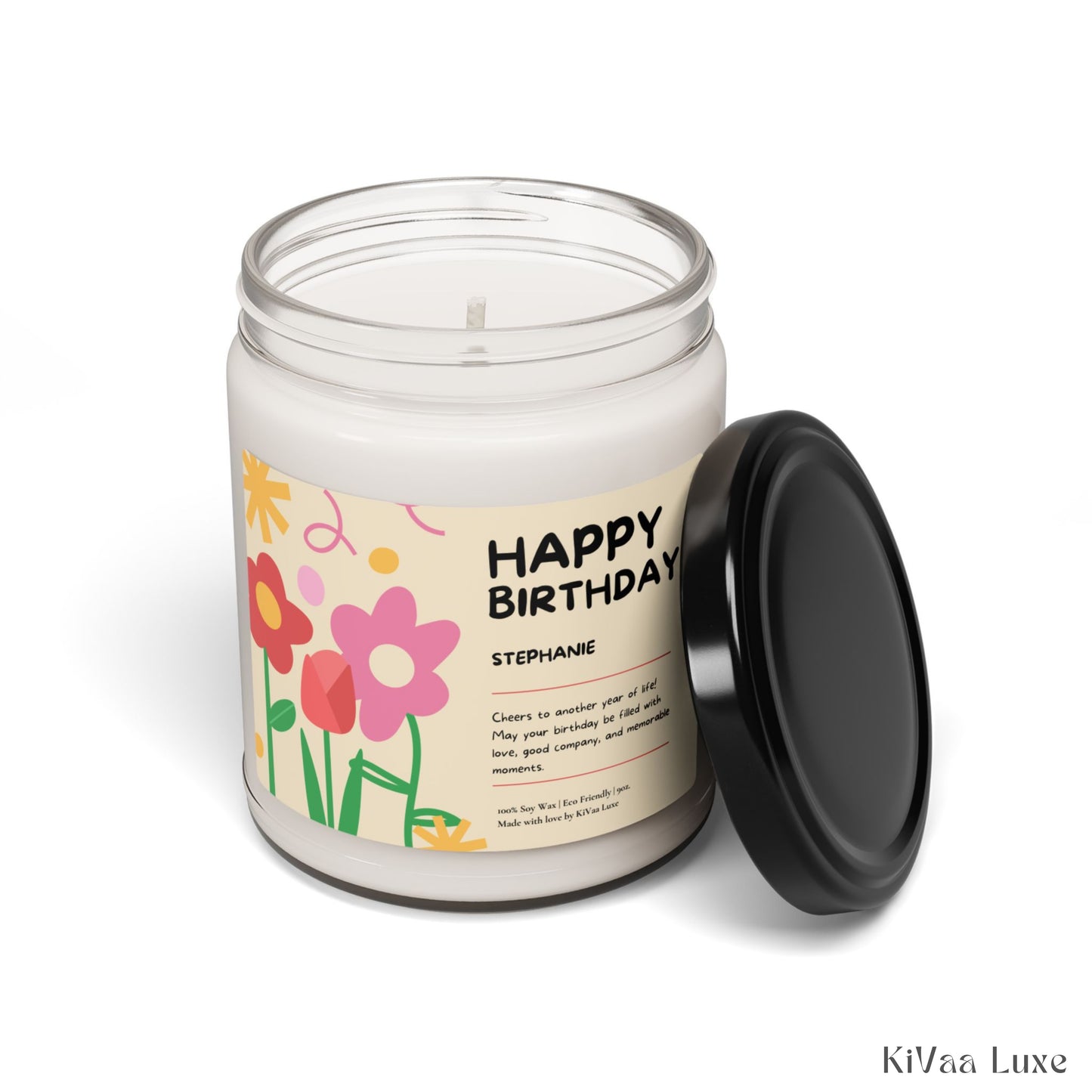 Personalized Floral Birthday Gift Candle