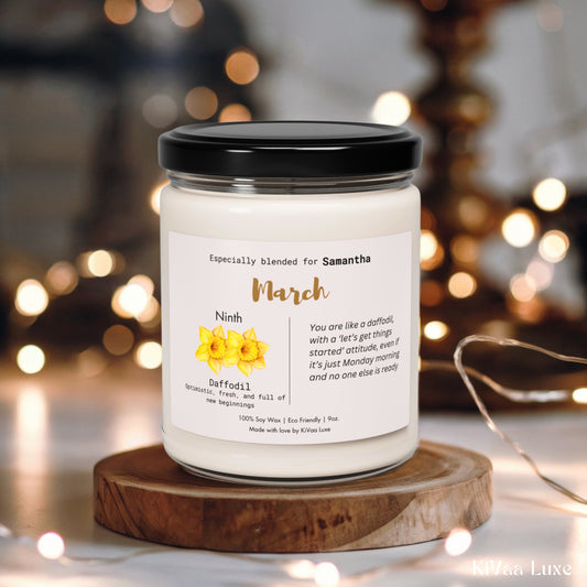 Personalized Birth Flower Candle March Birthday