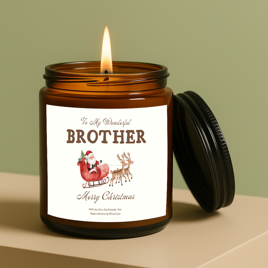 Brother Christmas Candle Gift • Santa & Reindeer Holiday Gift