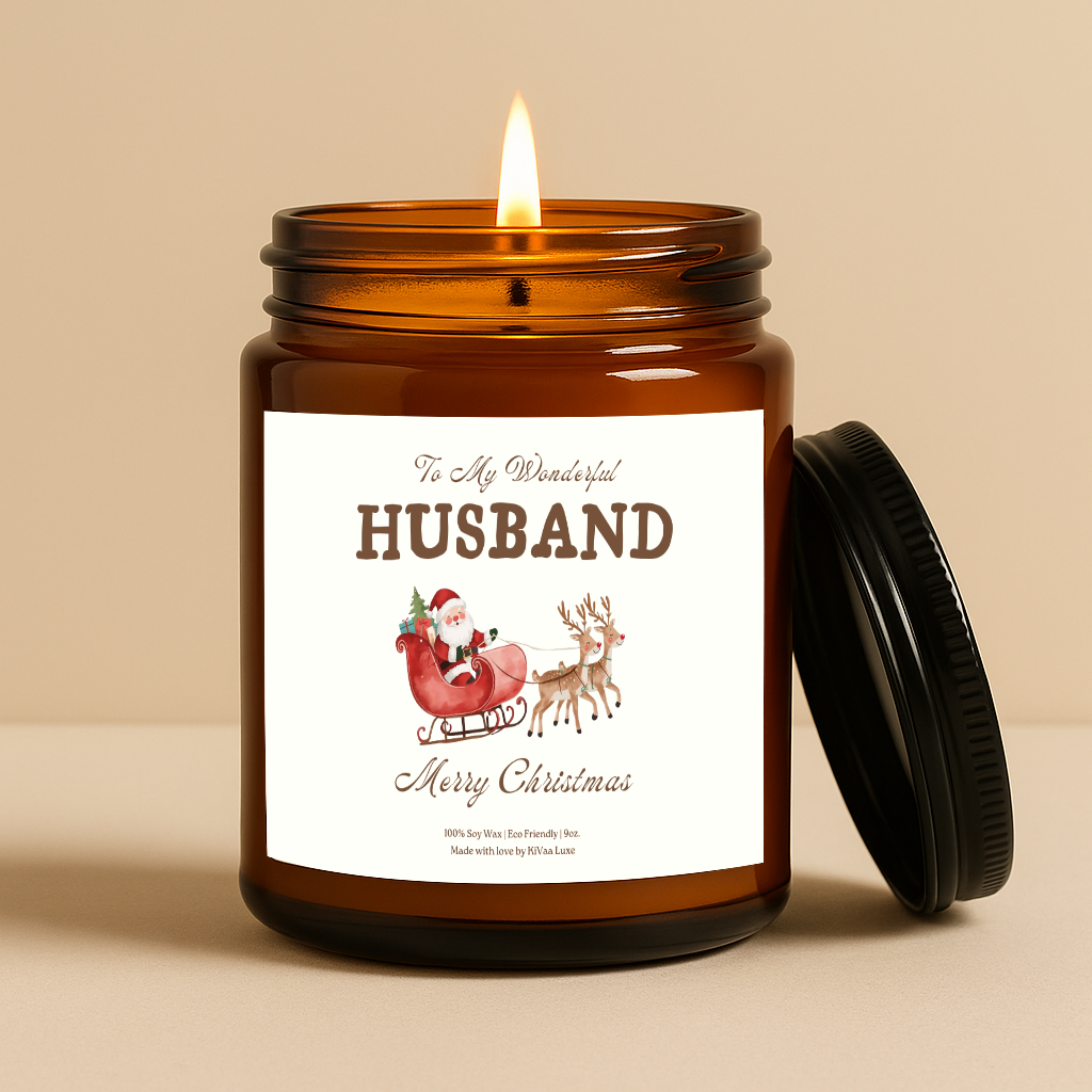 Husband Christmas Candle Gift • Santa & Reindeer Holiday Gift