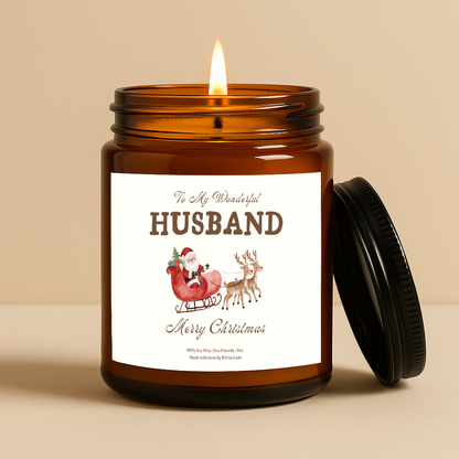 Husband Christmas Candle Gift • Santa & Reindeer Holiday Gift