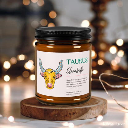 Personalized Zodiac Colorful Birthday Gift For Her Candle - Taurus