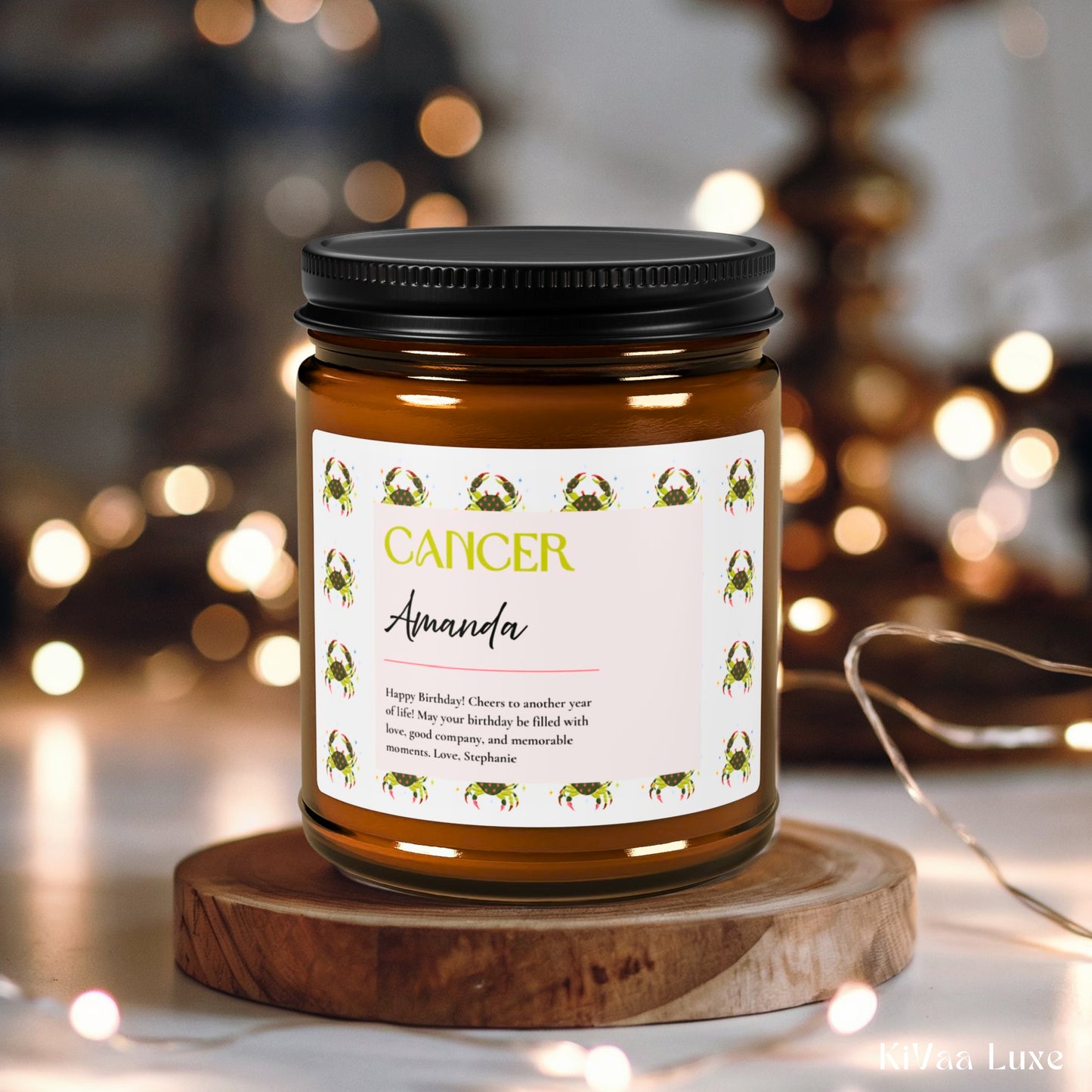 Personalized Zodiac Colorful Birthday Gift For Her Candle with Sun sign Background - Cancer