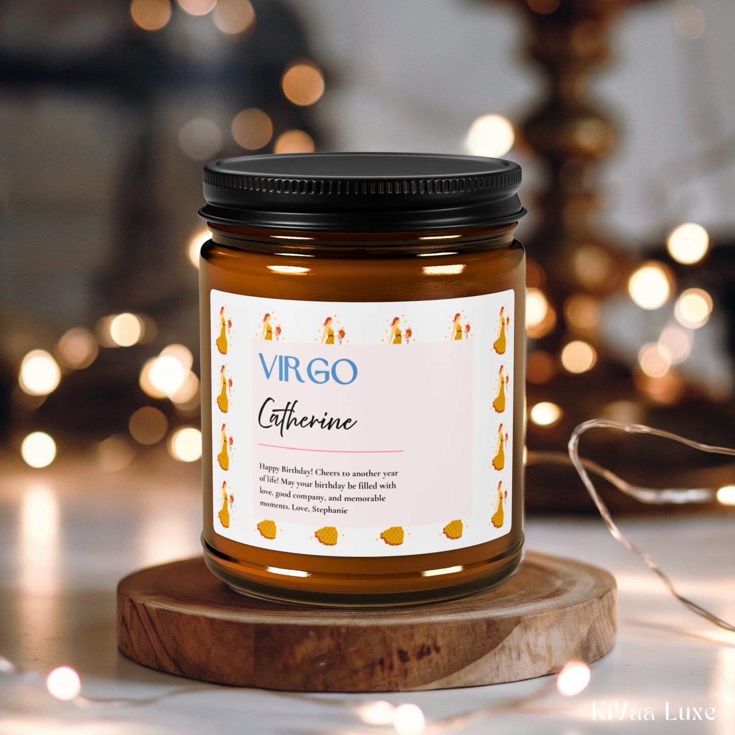 Personalized Zodiac Colorful Birthday Gift For Her Candle with Sun sign Background - Virgo
