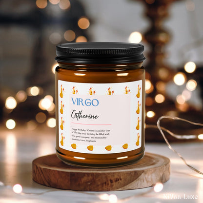 Personalized Zodiac Colorful Birthday Gift For Her Candle with Sun sign Background - Virgo