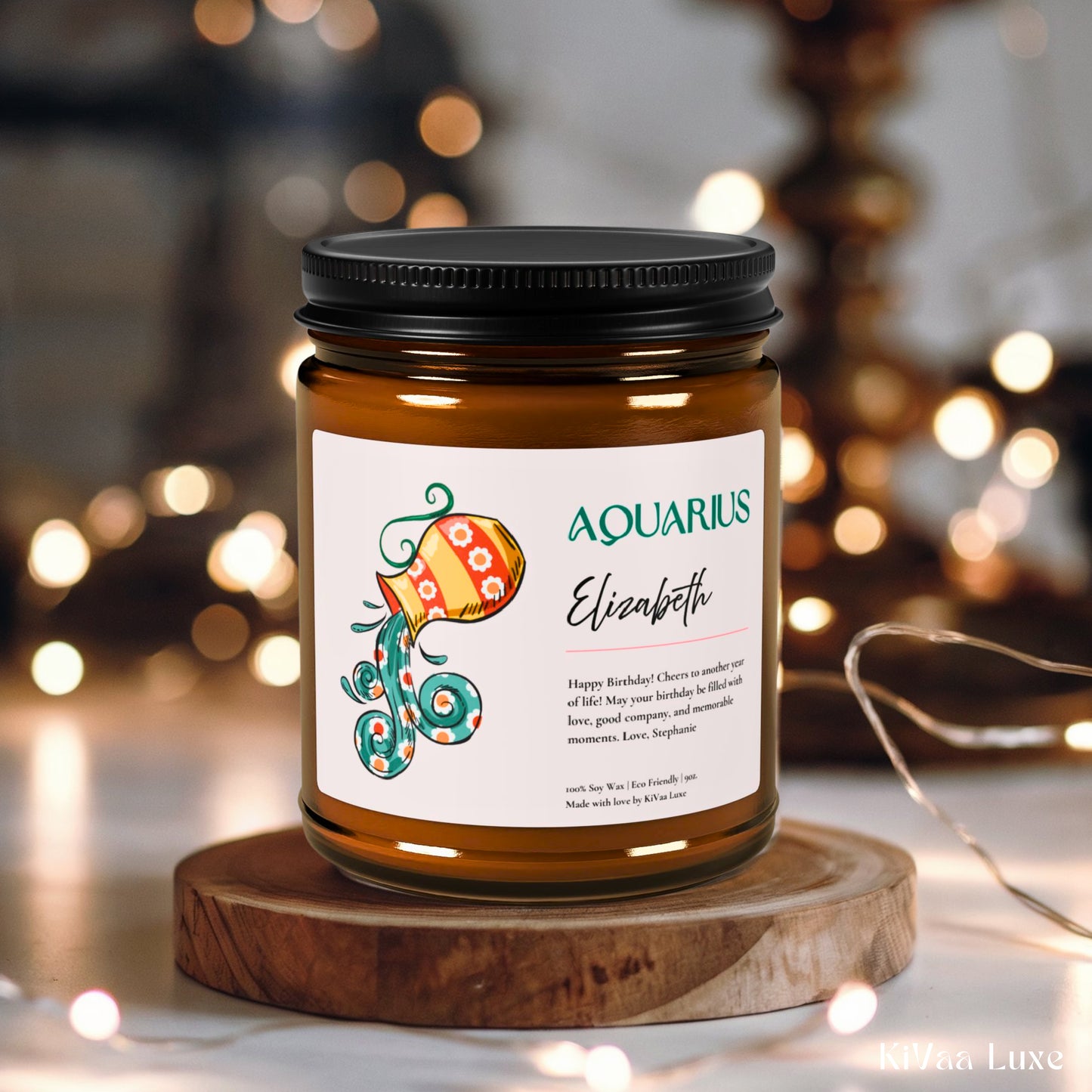 Personalized Zodiac Colorful Birthday Gift For Her Candle - Aquarius