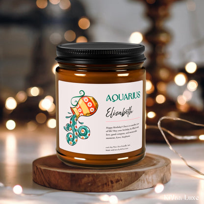 Personalized Zodiac Colorful Birthday Gift For Her Candle - Aquarius