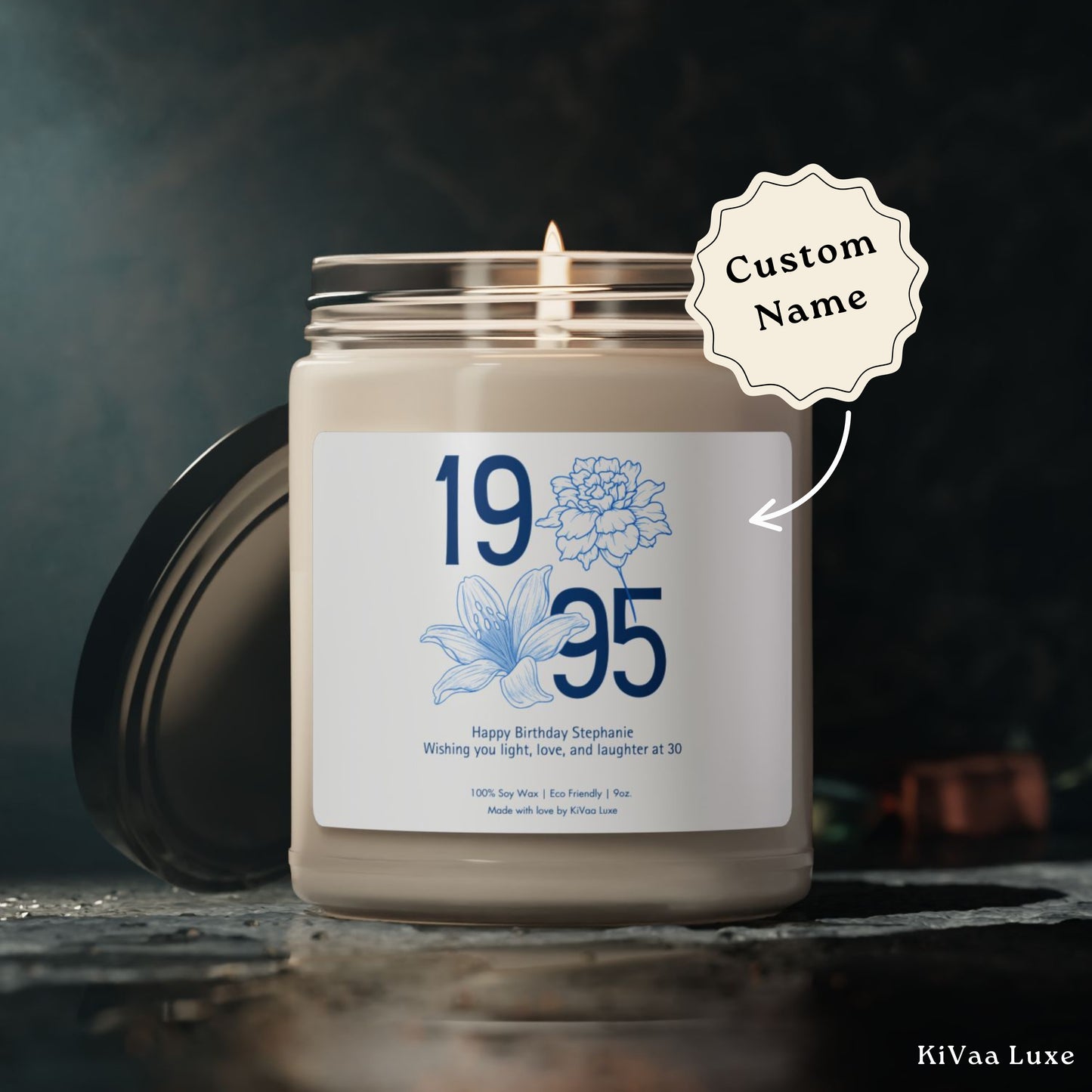 Any Age Personalised Floral Birthday Gift for Her Candle