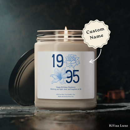 Any Age Personalised Floral Birthday Gift for Her Candle