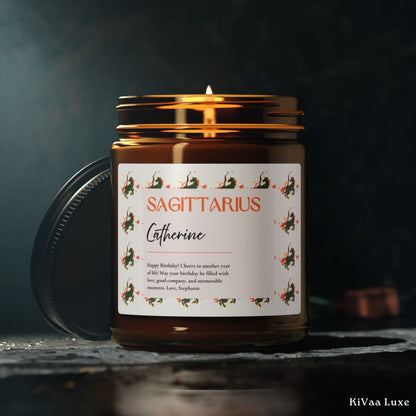 Personalized Zodiac Colorful Birthday Gift For Her Candle with Sun sign Background - Sagittarius