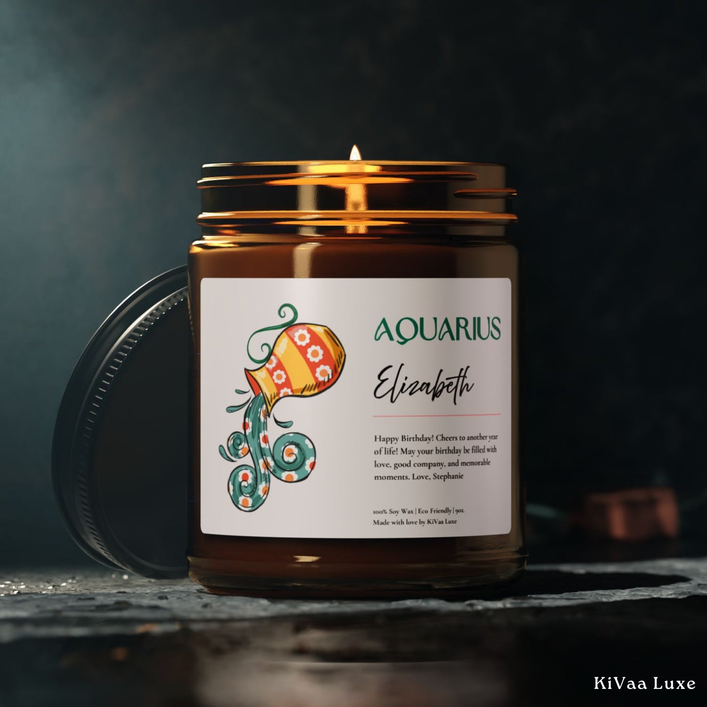 Personalized Zodiac Colorful Birthday Gift For Her Candle - Aquarius