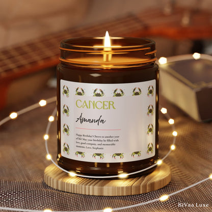 Personalized Zodiac Colorful Birthday Gift For Her Candle with Sun sign Background - Cancer