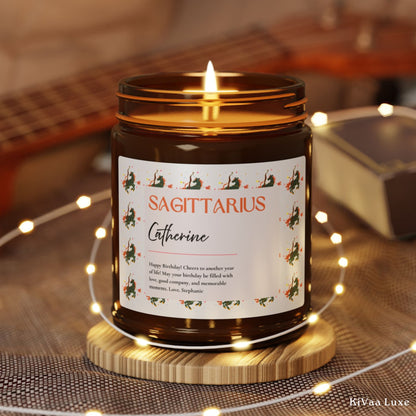 Personalized Zodiac Colorful Birthday Gift For Her Candle with Sun sign Background - Sagittarius