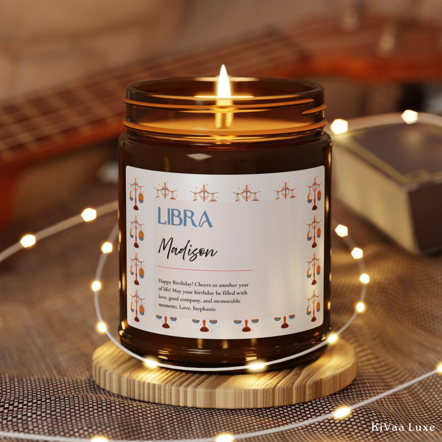 Personalized Zodiac Colorful Birthday Gift For Her Candle with Sun sign Background - Libra