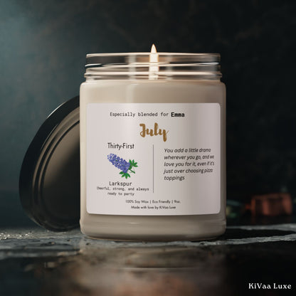 Personalized Birth Flower Candle July Birthday
