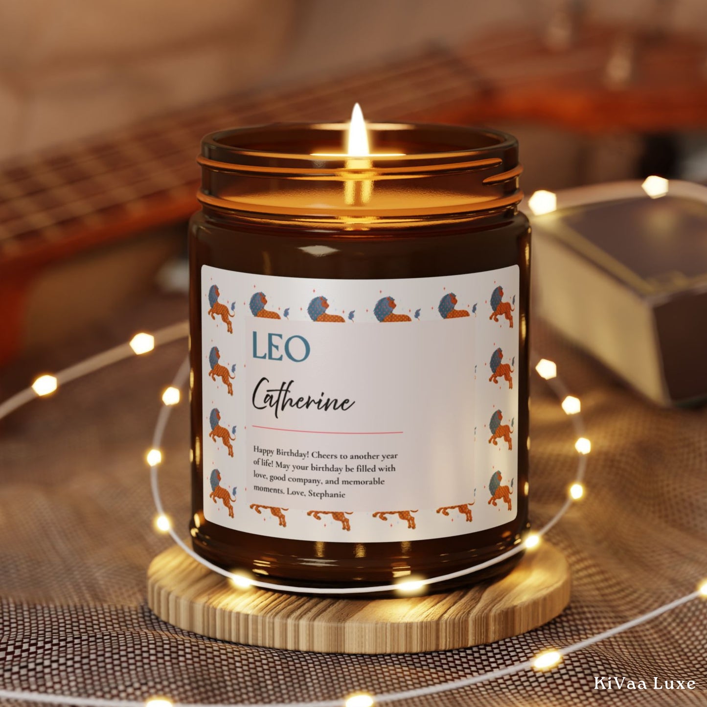 Personalized Zodiac Colorful Birthday Gift For Her Candle with Sun sign Background - Leo
