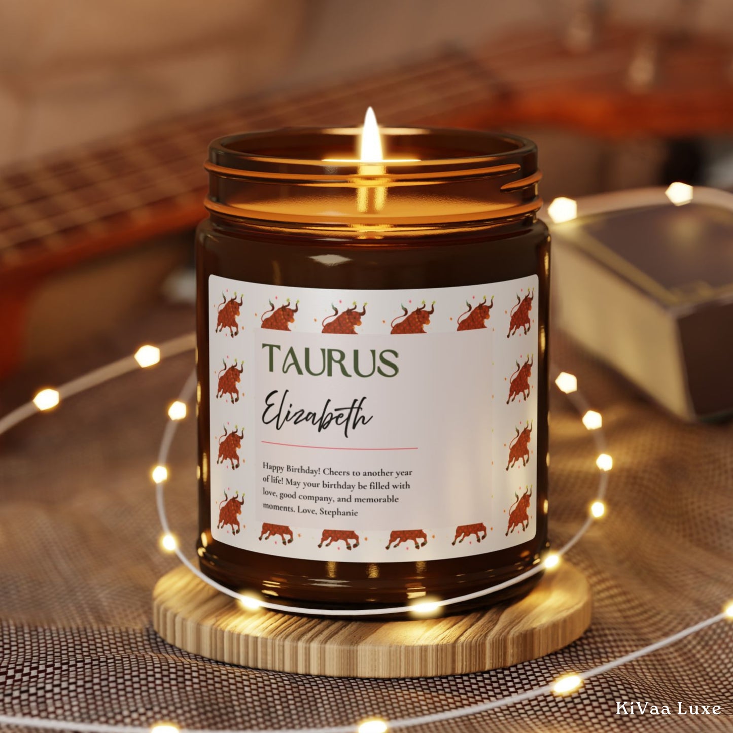 Personalized Zodiac Colorful Birthday Gift For Her Candle with Sun sign Background - Taurus