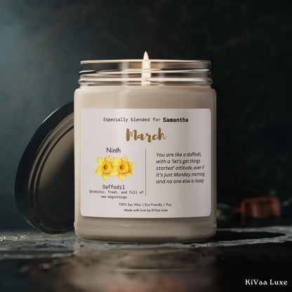 Personalized Birth Flower Candle March Birthday
