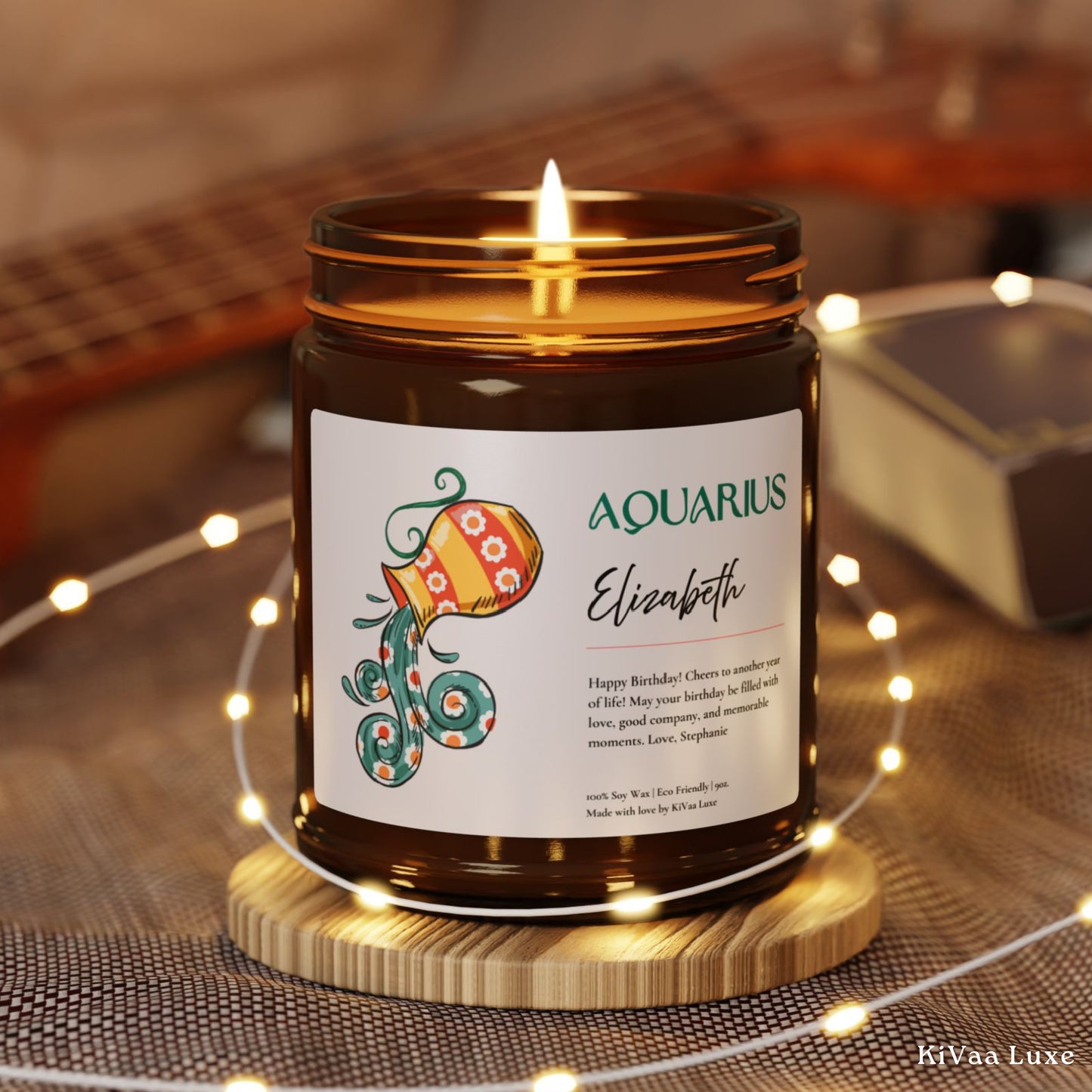 Personalized Zodiac Colorful Birthday Gift For Her Candle - Aquarius