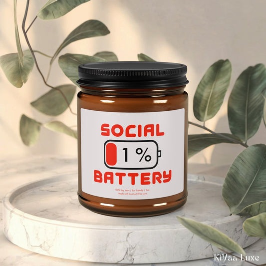 Social Battery 1% Candle - Funny Gen Z Soy Candle